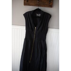 Anthropologie The Tommie Cap-Sleeve Smocked Front-Zip Shirt Dress Large